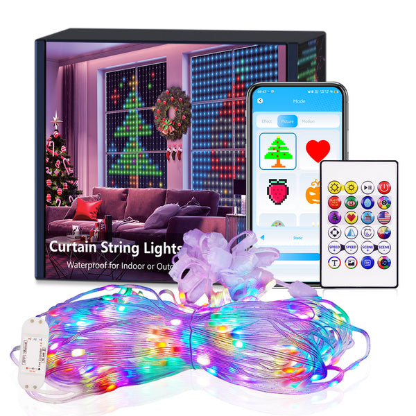 6.56x6.56ft dalattin Smart Curtain Lights: 400 RGB LEDs, IP65 Waterproof, App & IR Control, Music Sync & DIY Function for Indoor & Outdoor Christmas, Party Decor