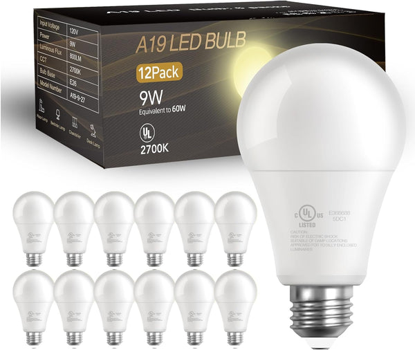 DAYBETTER A19 LED Bulbs 12 Pack, 100W Eqv, 2700K Warm White, Non-Dimmable