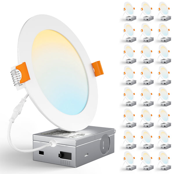 Daybetter 12 Pack 6 Inch 5CCT Ultra-Thin Dimmable Canless LED Recessed Downlight - 2700K-5000K, 1050LM, 12W=110W, Retrofit Install, ETL&FCC