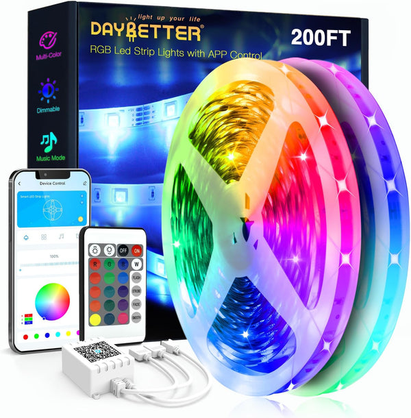 DAYBETTER 200ft Smart LED Strips, 2 Rolls of 100ft, App & Music Sync