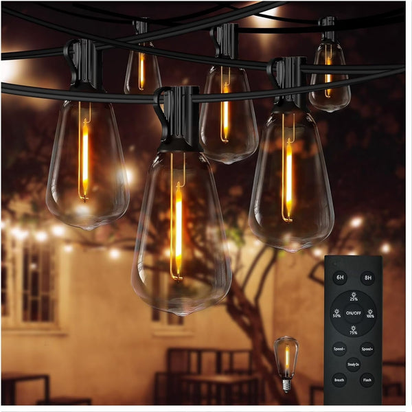 DAYBETTER ST38 Outdoor String Lights, 48ft Connectable Pitao Lights with 2700K Waterproof Bulbs, Dimmable Hanging Lights for Porch Yard Canopy
