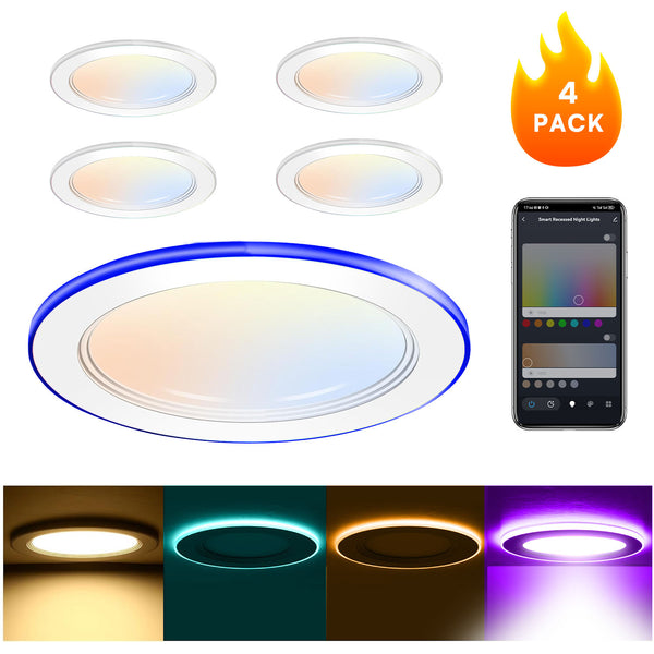 DAYBETTER WiFi Smart Ceiling Light 6 inch Recessed Lighting Bright Dimmable RGBCW LED Fixture APP DIY Color Temperatures Round Ceiling Lamp for Kitchen Bedroom Hallway Bathroom