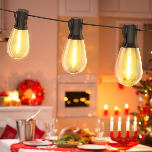 DAYBETTER Solar Outdoor String Lights, 100ft S14 LED Patio Lights with 24 Bulbs, String Lights for Porch Backyard