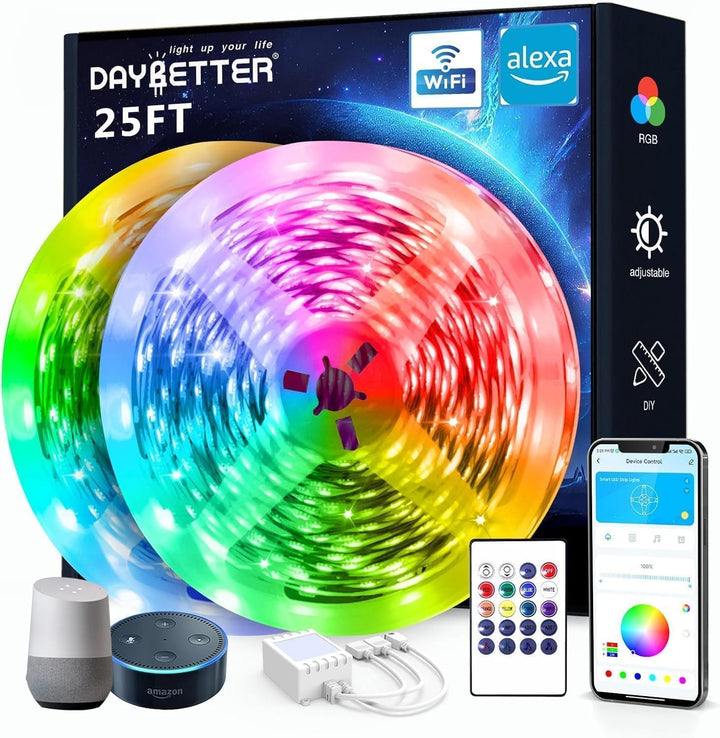 25ft Smart WiFi Led Lights RGB Led Strip Lights Compatible with Alexa ...