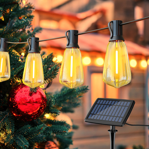 DAYBETTER 100ft Solar Outdoor String Lights, ST38 LED with 24 Edison Bulbs