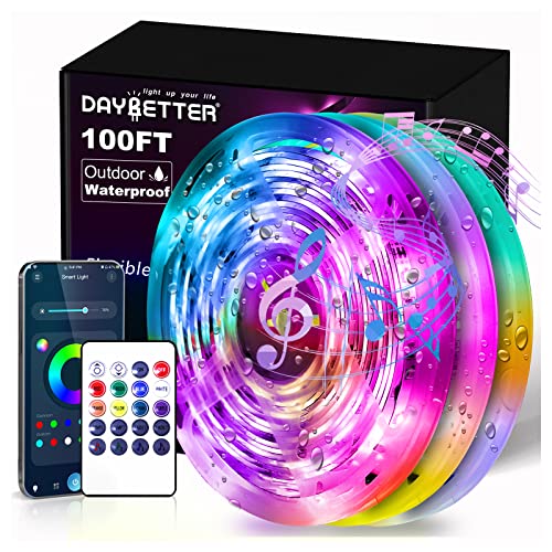 DAYBETTER 100FT Waterproof Led Strip Lights, Smart Light Strips with App Voice Control Remote, 5050 RGB Music Sync Color Changing Lights for Bedroom,(3 Rolls of 32.8ft)
