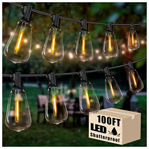 DAYBETTER 100ft Outdoor String Lights, Waterproof ST38 LED with 24 Edison Bulbs