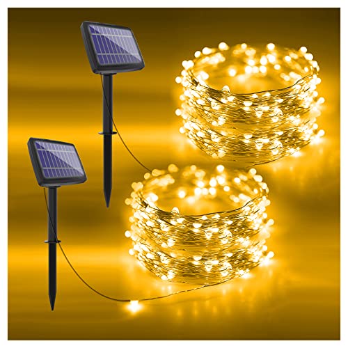 DAYBETTER Solar String Lights, 2 Pack 50Ft 150 LED Solar Fairy Lights Waterproof, 8 Modes Copper Wire Solar Christmas Decorations Lights Outdoor for Tree Christmas, Garden, Party (Warm White)