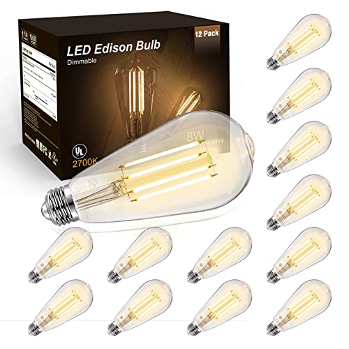 DAYBETTER 12 Pack ST58 Edison LED Bulbs, 2700K Warm White, Dimmable