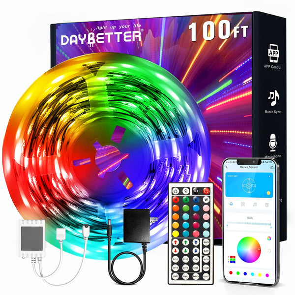 DAYBETTER 100ft LED Strip Lights, Smart App Control, RGB Music Sync